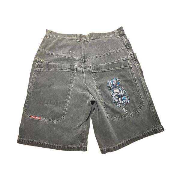 JNCO Jean Shorts Mens 38x12.5 Washed Black Snake Double Deep Pockets Y2K 2000’s - Picture 2 of 16
